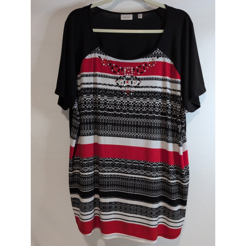 Avenue Women's Beaded Stripe Multicolored Short Sleeve Blouse Sz 22/24 or2XL/3XL